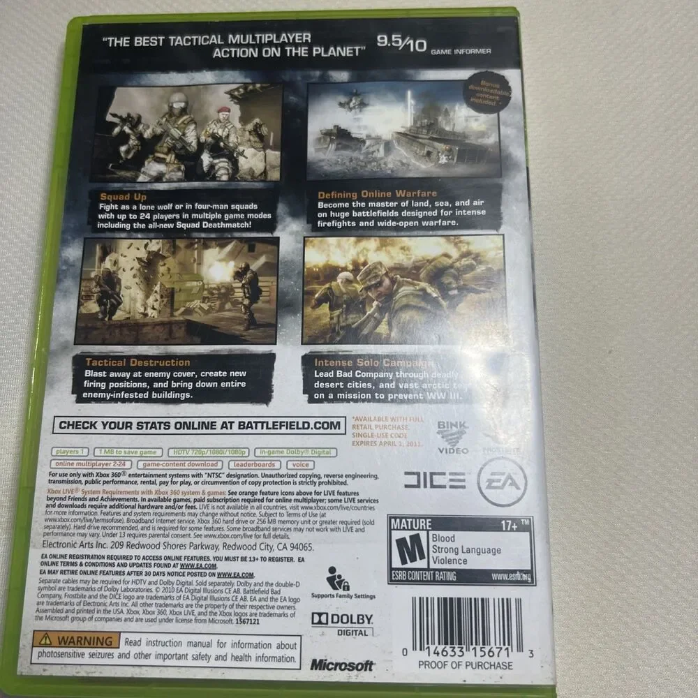 Battlefield Bad Company 2 Platinum‎ Hits - Microsoft Xbox 360 Pristine Authentic
